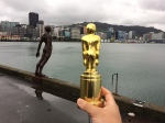 The Gold Moscar and the leaning guy at Wellington harbour